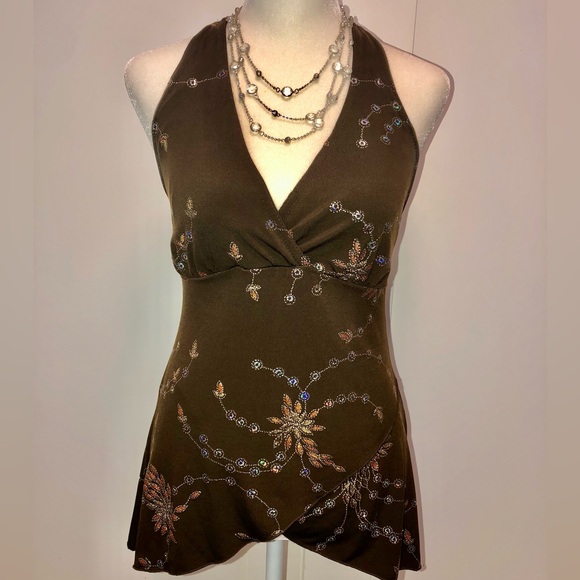 A. Byer Tops - A. Byer  Glittered Floral decorated Halter Top